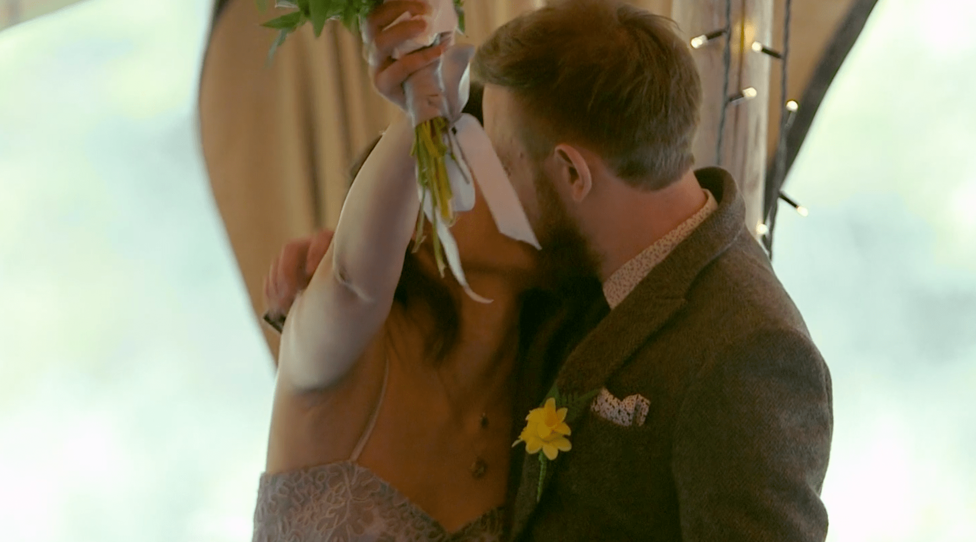 First kiss at a Fforest Farm wedding